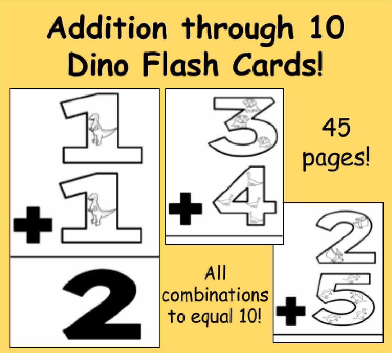 Preview of Dino Addition Flash Card Printables